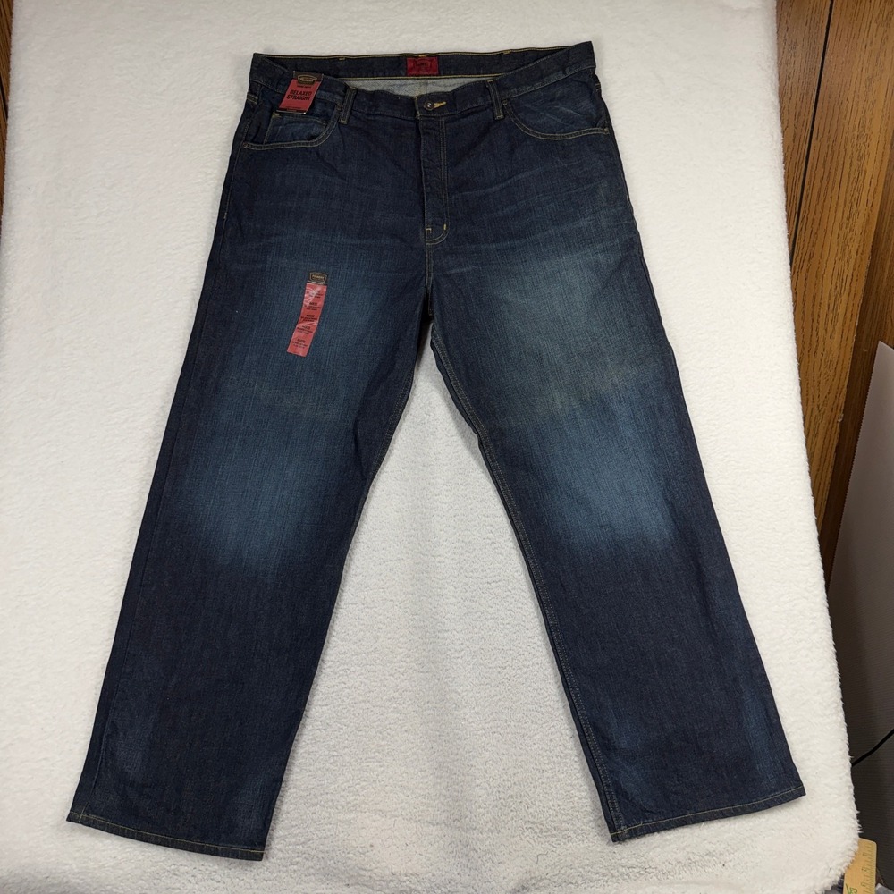 The Foundry Supply Relaxed Straight Jeans Mens 44x32 Blue Dark Wash Denim NEW